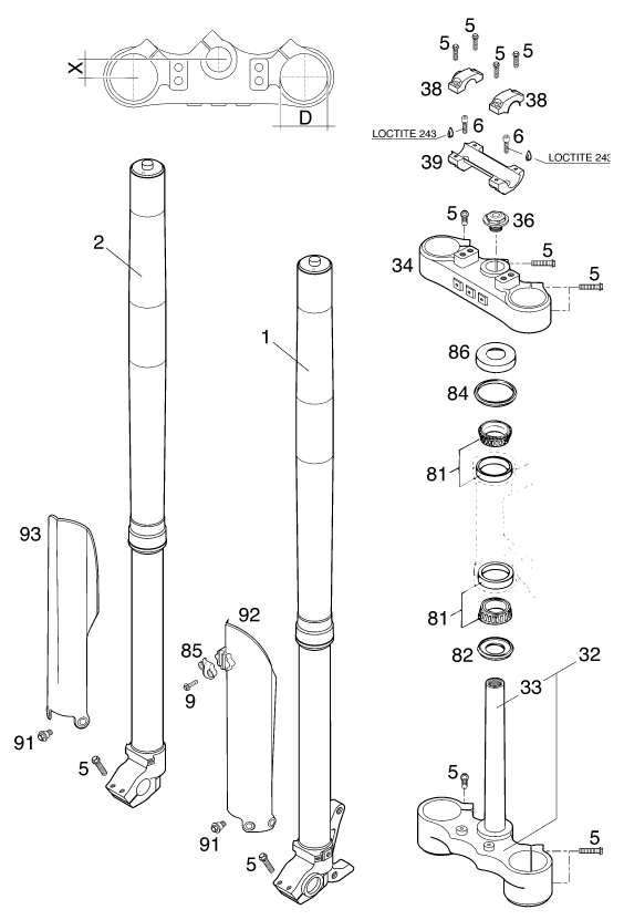Explosionsgrafik TELEGABEL, GABELBRÜCKE