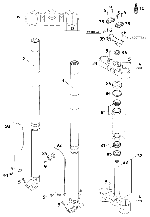 Explosionsgrafik TELEGABEL, GABELBRÜCKE