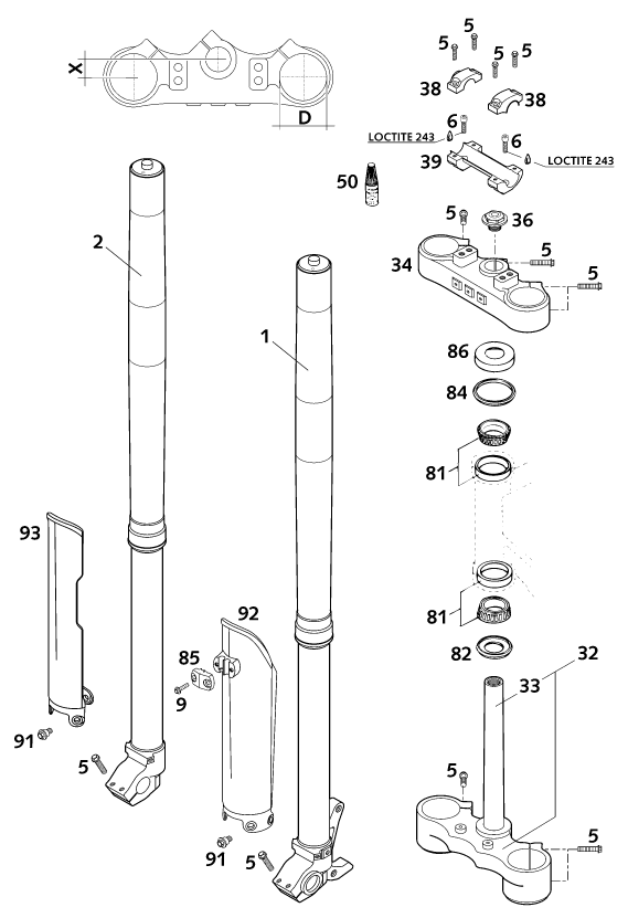 Explosionsgrafik TELEGABEL, GABELBRÜCKE