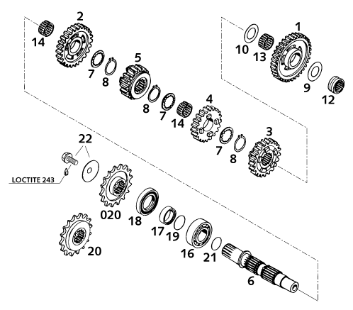 Explosionsgrafik GETRIEBE II - ABTRIEBSWELLE