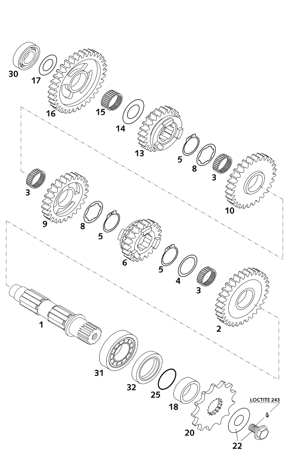 Explosionsgrafik GETRIEBE II - ABTRIEBSWELLE