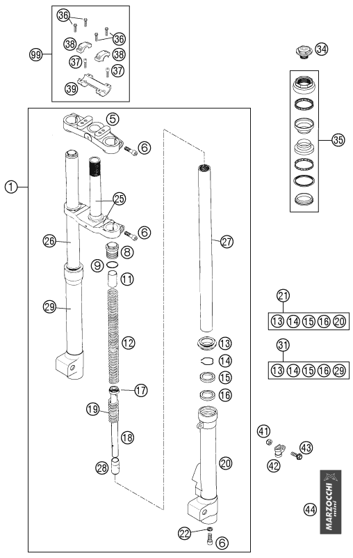 Explosionsgrafik TELEGABEL, GABELBRÜCKE