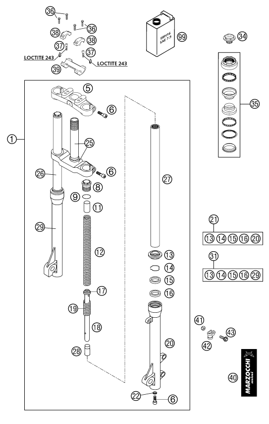 Explosionsgrafik TELEGABEL, GABELBRÜCKE