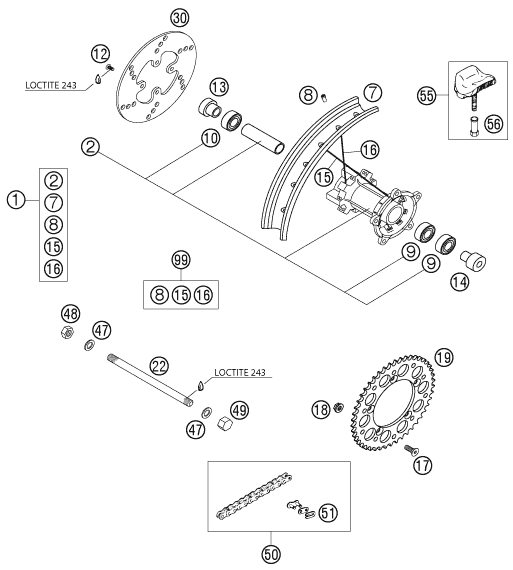 Explosionsgrafik HINTERRAD