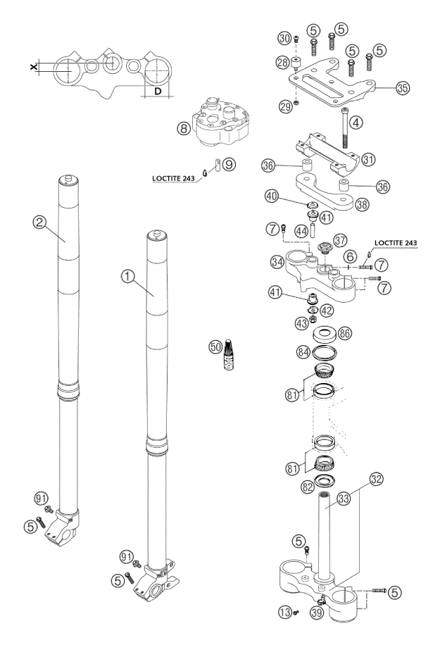 Explosionsgrafik TELEGABEL, GABELBRÜCKE