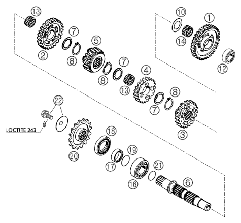 Explosionsgrafik GETRIEBE II - ABTRIEBSWELLE