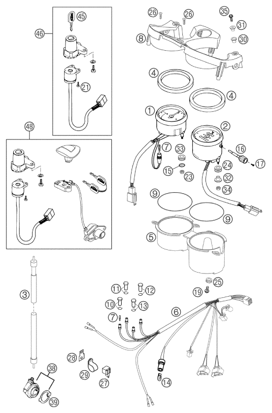 Explosionszeichnung der Baugruppe INSTRUMENTE / SCHLOSSSYSTEM, Position 32 ist markiert