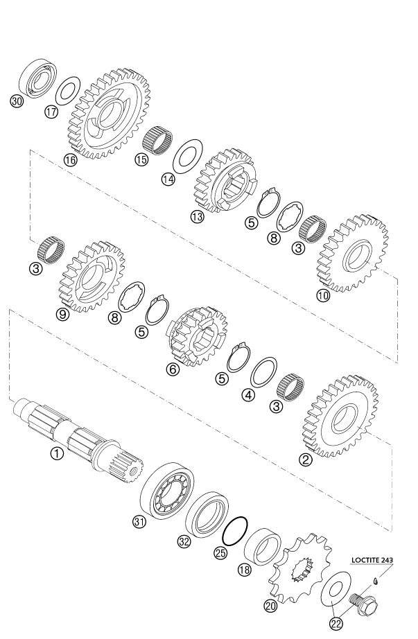 Explosionsgrafik GETRIEBE II - ABTRIEBSWELLE