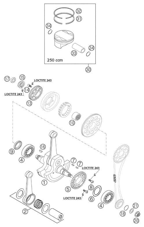 Explosionsgrafik KURBELWELLE, KOLBEN