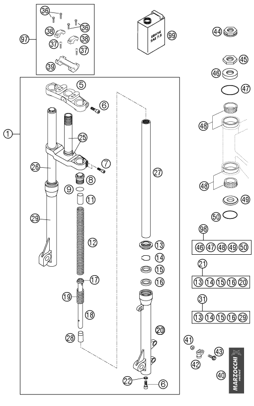 Explosionsgrafik TELEGABEL, GABELBRÜCKE
