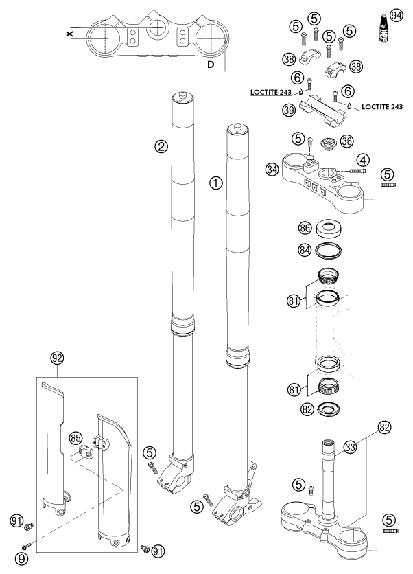 Explosionsgrafik TELEGABEL, GABELBRÜCKE