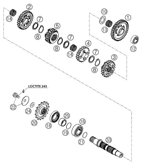 Explosionsgrafik GETRIEBE II - ABTRIEBSWELLE