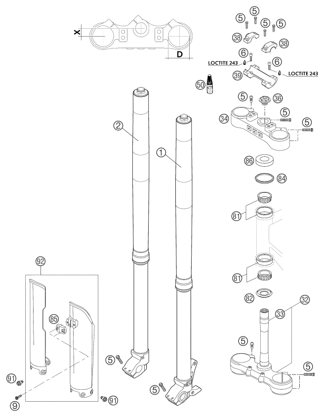 Explosionsgrafik TELEGABEL, GABELBRÜCKE