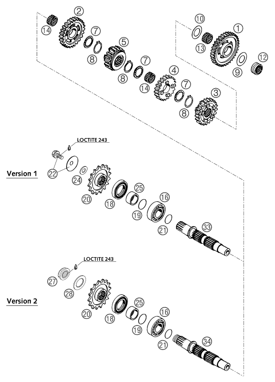 Explosionsgrafik GETRIEBE II - ABTRIEBSWELLE