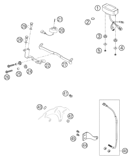 Explosionszeichnung der Baugruppe INSTRUMENTE / SCHLOSSSYSTEM, Position 40 ist markiert