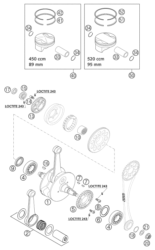 Explosionsgrafik KURBELWELLE, KOLBEN