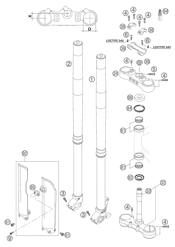 Explosionsgrafik TELEGABEL, GABELBRÜCKE