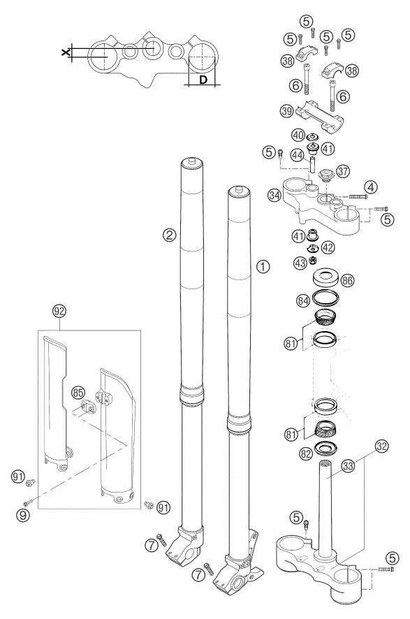 Explosionsgrafik TELEGABEL, GABELBRÜCKE