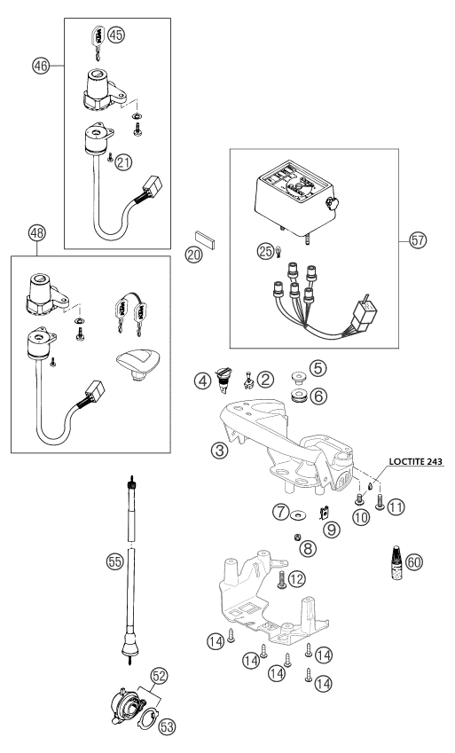 Explosionszeichnung der Baugruppe INSTRUMENTE / SCHLOSSSYSTEM, Position 4 ist markiert