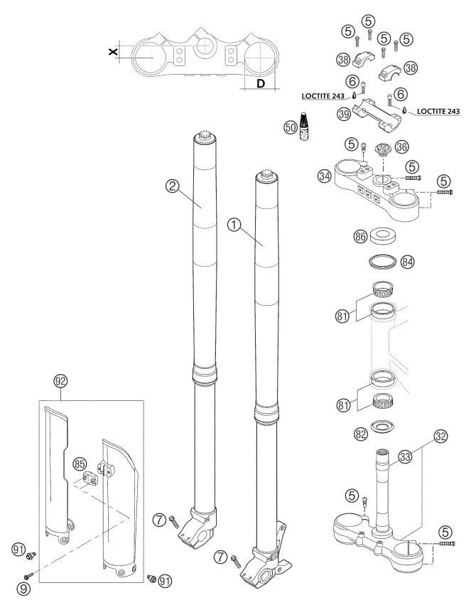 Explosionsgrafik TELEGABEL, GABELBRÜCKE