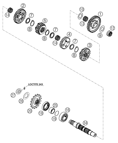 Explosionsgrafik GETRIEBE II - ABTRIEBSWELLE