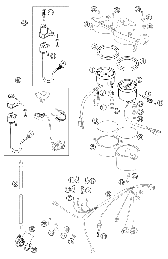 Explosionszeichnung der Baugruppe INSTRUMENTE / SCHLOSSSYSTEM, Position 30 ist markiert