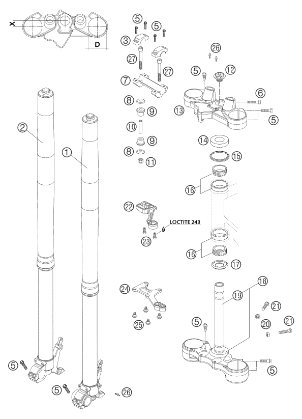 Explosionsgrafik TELEGABEL, GABELBRÜCKE