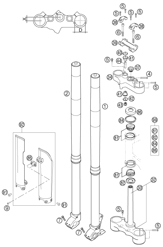 Explosionsgrafik TELEGABEL, GABELBRÜCKE