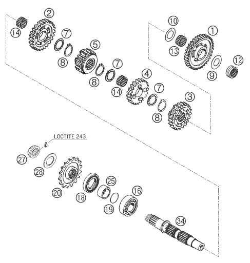 Explosionsgrafik GETRIEBE II - ABTRIEBSWELLE