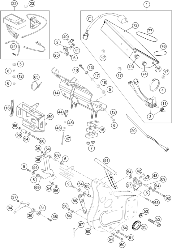 Explosionszeichnung der Baugruppe INSTRUMENTE / SCHLOSSSYSTEM, Position 27 ist markiert