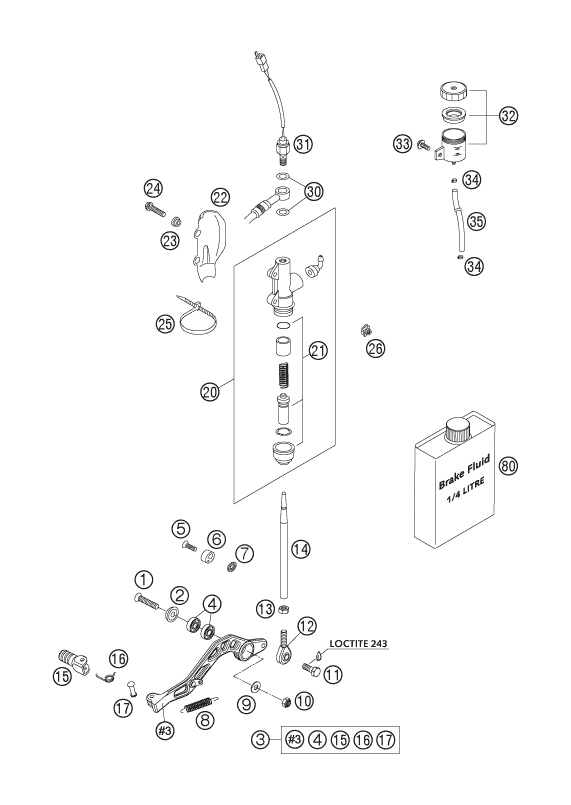 Explosionsgrafik BETÄTIGUNG HINTERBREMSE