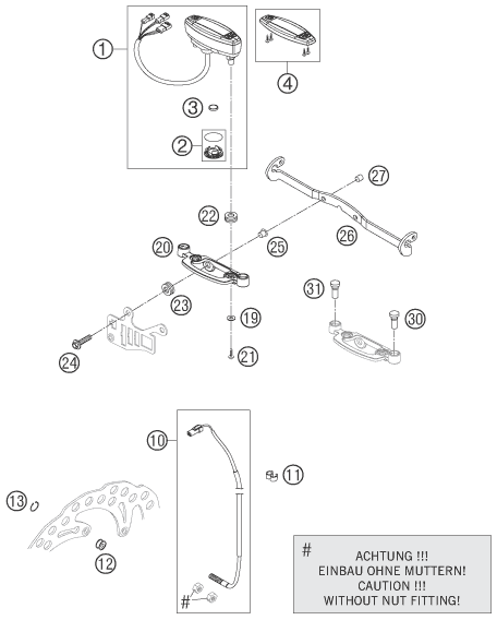 Explosionszeichnung der Baugruppe INSTRUMENTE / SCHLOSSSYSTEM, Position 10 ist markiert
