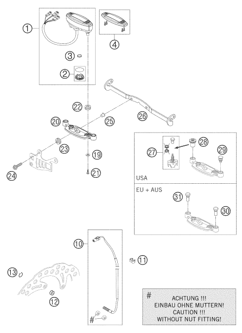 Explosionszeichnung der Baugruppe INSTRUMENTE / SCHLOSSSYSTEM, Position 11 ist markiert