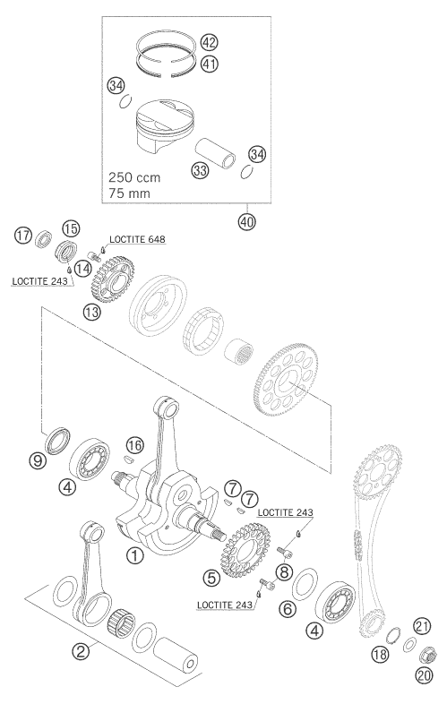Explosionsgrafik KURBELWELLE, KOLBEN