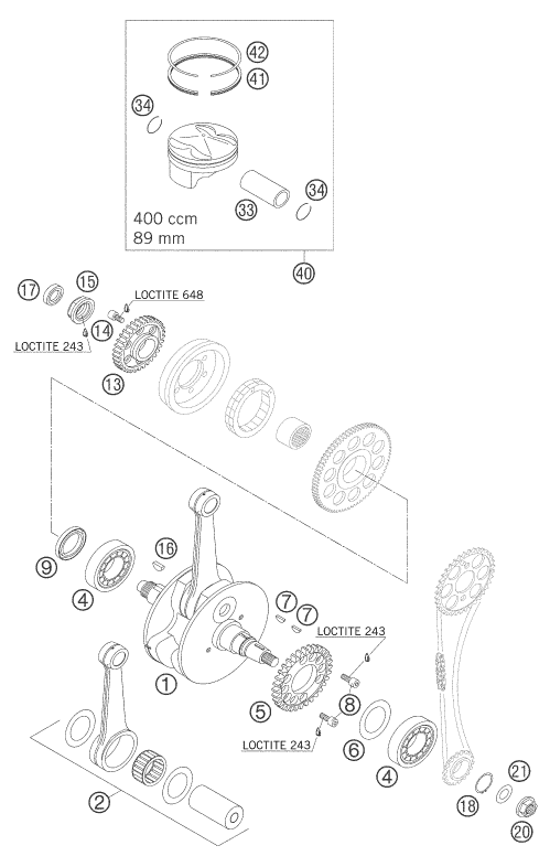 Explosionsgrafik KURBELWELLE, KOLBEN
