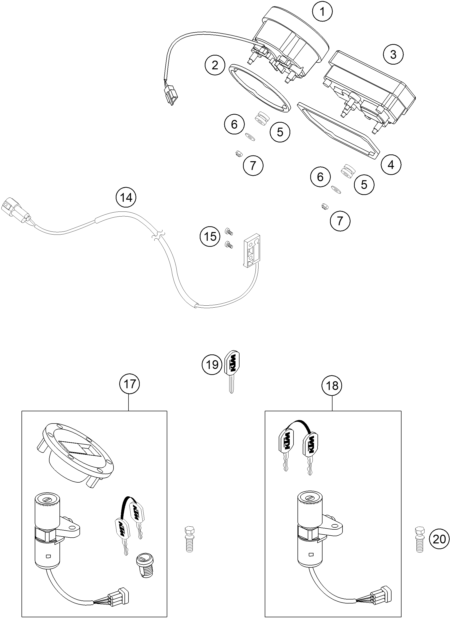 Explosionszeichnung der Baugruppe INSTRUMENTE / SCHLOSSSYSTEM, Position 2 ist markiert