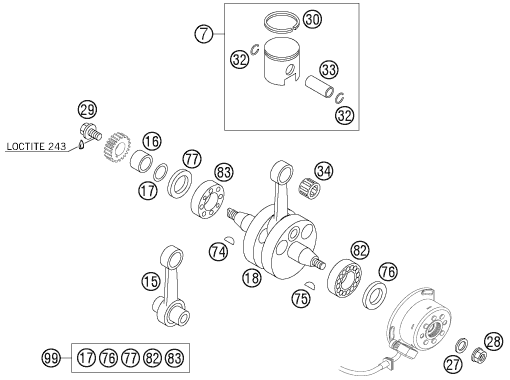 Explosionsgrafik KURBELWELLE, KOLBEN