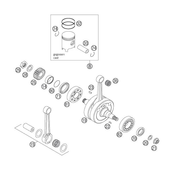 Explosionsgrafik KURBELWELLE, KOLBEN