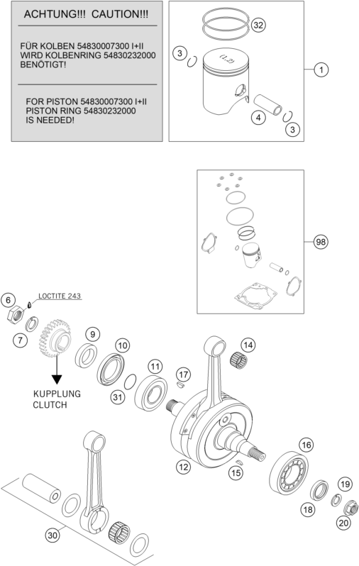 Explosionsgrafik KURBELWELLE, KOLBEN