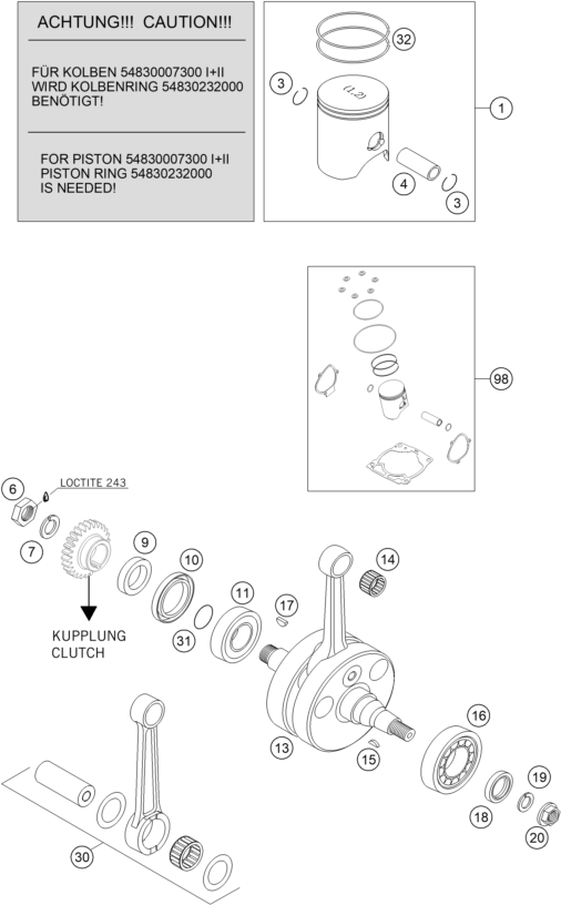 Explosionsgrafik KURBELWELLE, KOLBEN