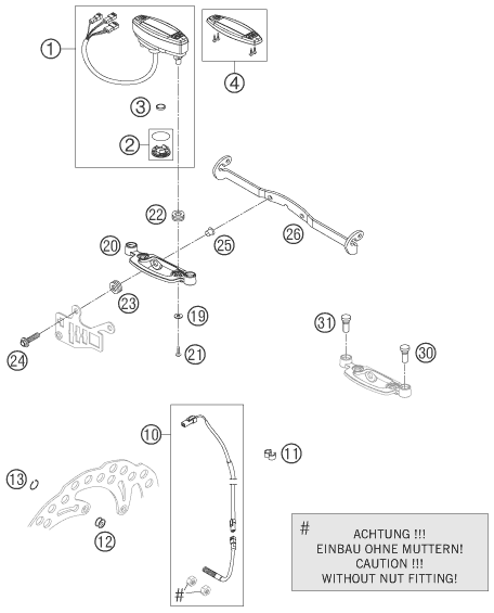 Explosionszeichnung der Baugruppe INSTRUMENTE / SCHLOSSSYSTEM, Position 30 ist markiert