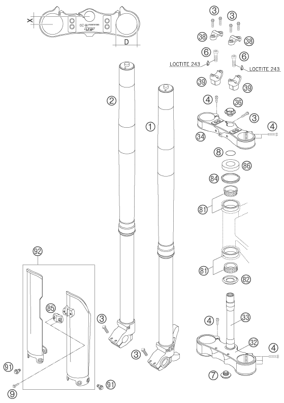 Explosionsgrafik TELEGABEL, GABELBRÜCKE
