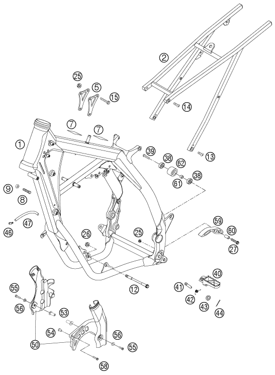 Explosionszeichnung der Baugruppe RAHMEN, Position 2 ist markiert