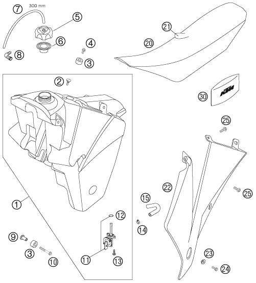 Explosionszeichnung der Baugruppe TANK, SITZBANK, Position 5 ist markiert