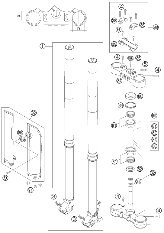 Explosionsgrafik TELEGABEL, GABELBRÜCKE