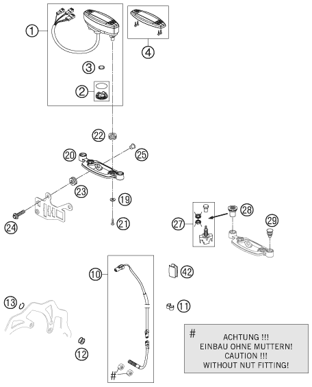 Explosionszeichnung der Baugruppe INSTRUMENTE / SCHLOSSSYSTEM, Position 1 ist markiert