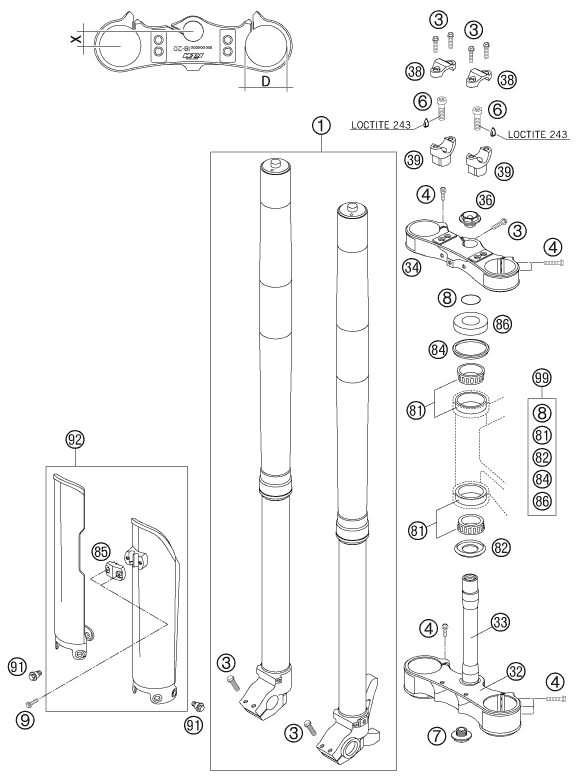 Explosionsgrafik TELEGABEL, GABELBRÜCKE