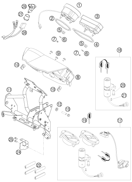 Explosionszeichnung der Baugruppe INSTRUMENTE / SCHLOSSSYSTEM, Position 22 ist markiert
