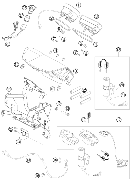 Explosionszeichnung der Baugruppe INSTRUMENTE / SCHLOSSSYSTEM, Position 27 ist markiert