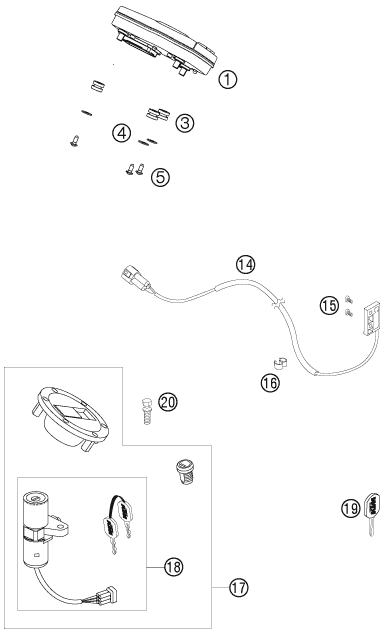 Explosionszeichnung der Baugruppe INSTRUMENTE / SCHLOSSSYSTEM, Position 19 ist markiert